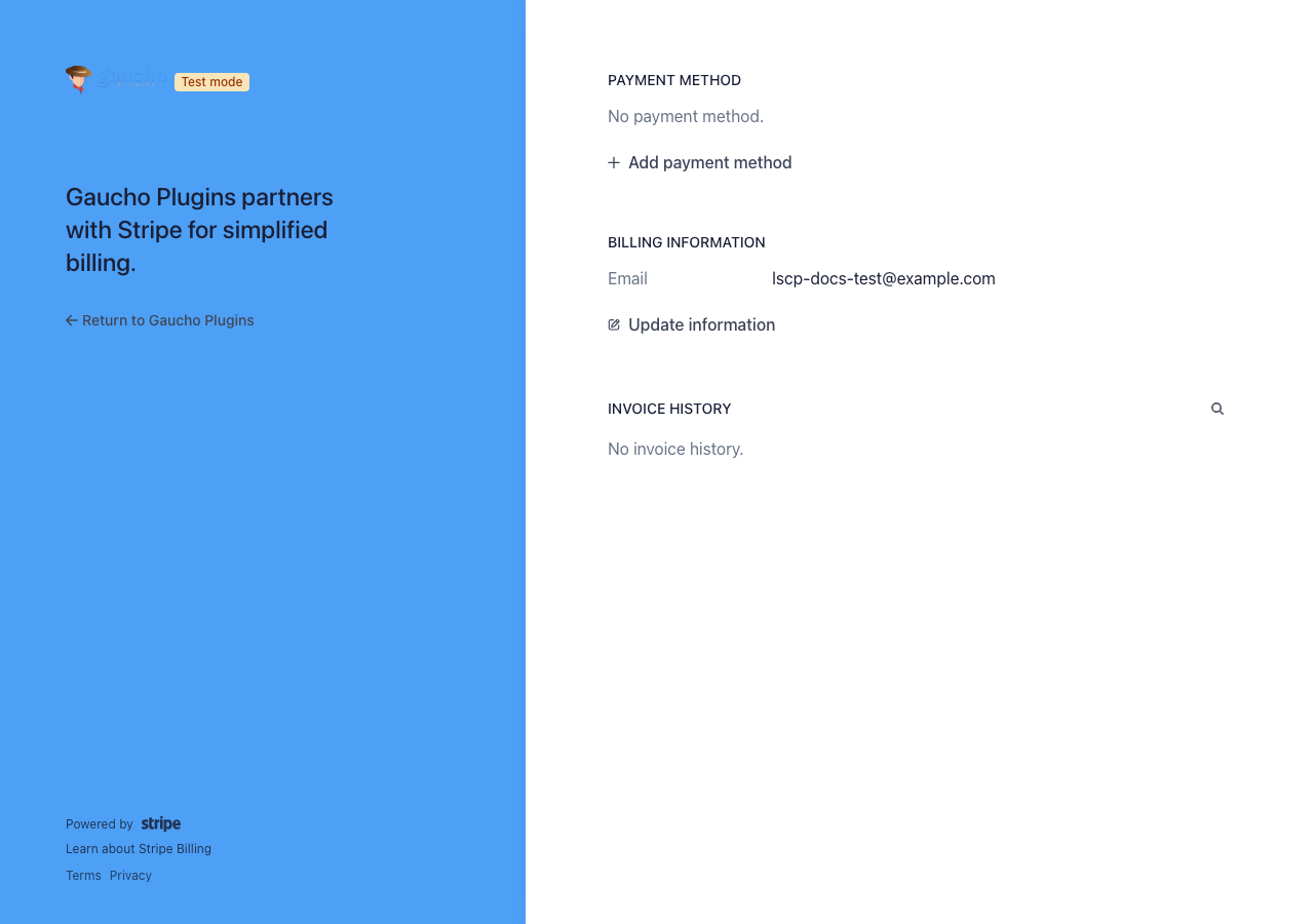 Stripe-hosted Customer Portal after successful login